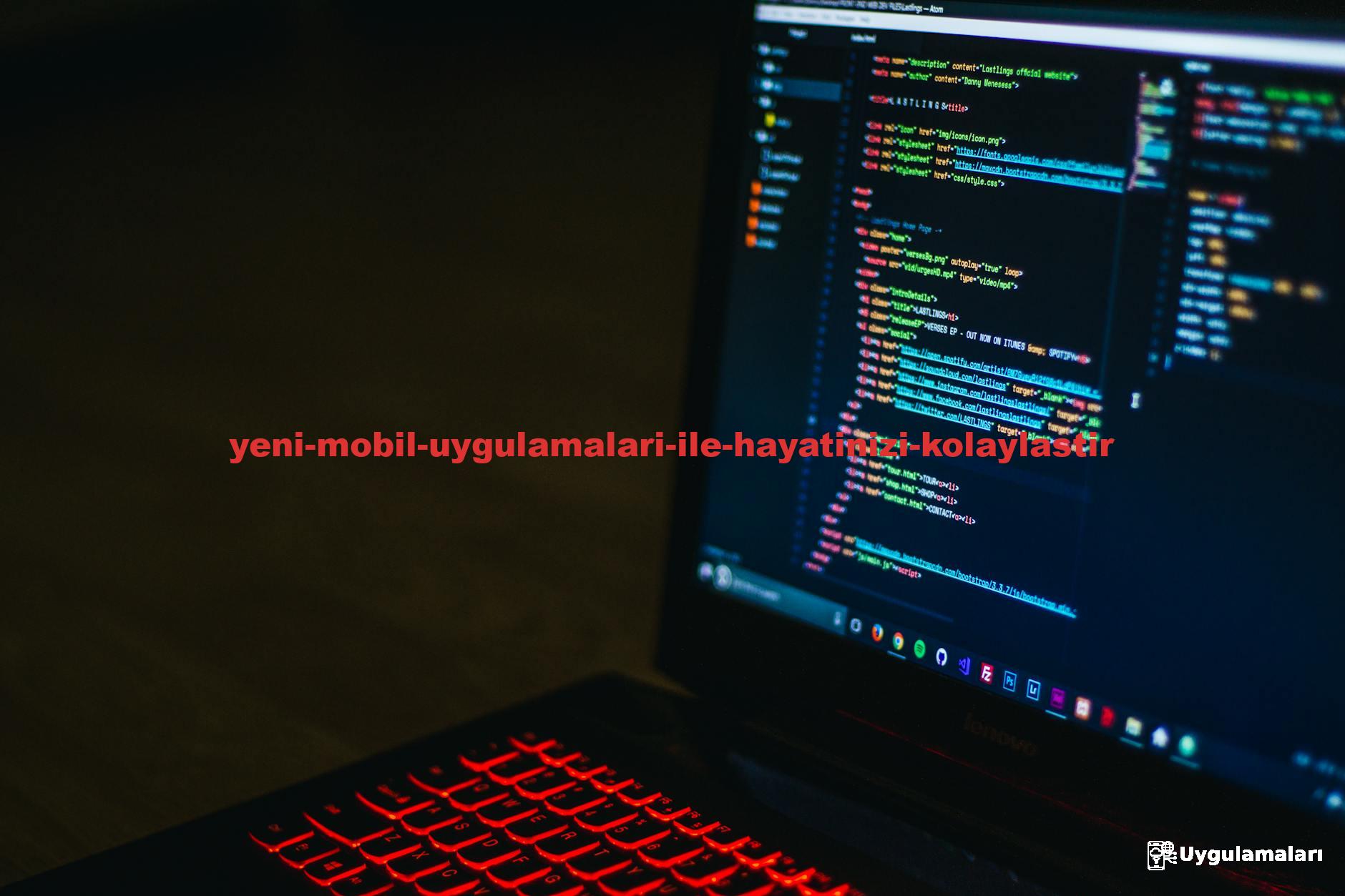 Red backlit keyboard and code on laptop screen create a tech-focused ambiance.